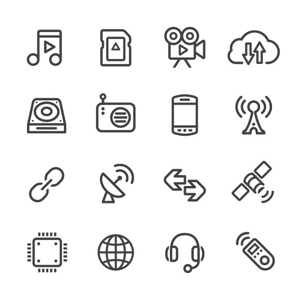 媒体和技术图标-线系列图片下载