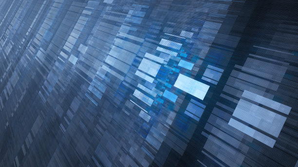 在太空中发光的蓝色飞行矩形图片下载