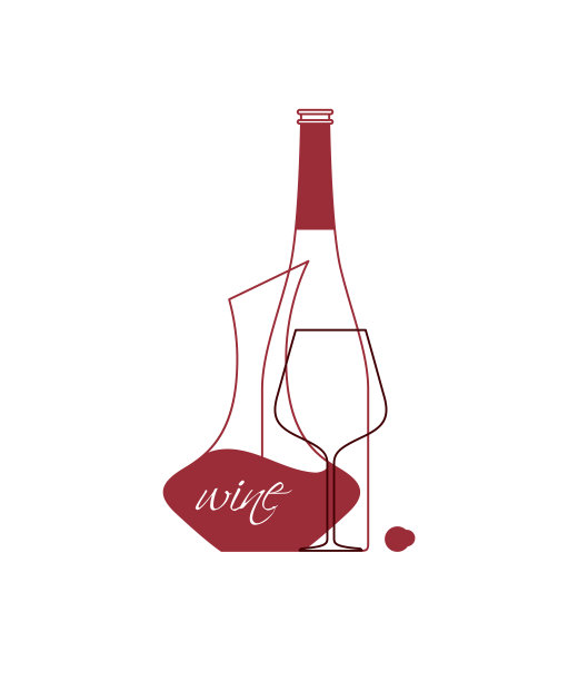 一个瓶子，一个玻璃杯和一个有红酒的酒瓶。矢量插图的菜单品尝，酒单。孤立的图标。图片下载