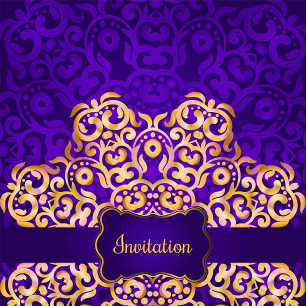 富有印度风格的金卡邀请函。图片下载