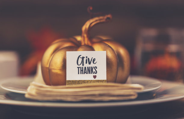 感恩节用金属南瓜和问候静物素材图片