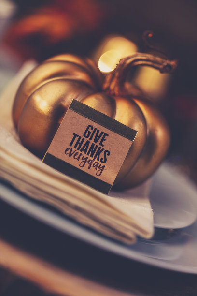 感恩节用金属南瓜和问候静物素材图片