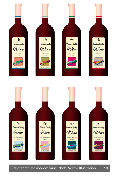 模板酒瓶与现代标签设置图片下载