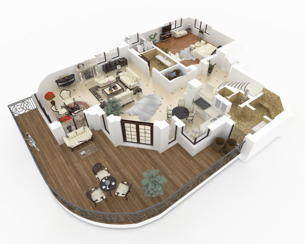 三维模型的家具家庭公寓图片下载