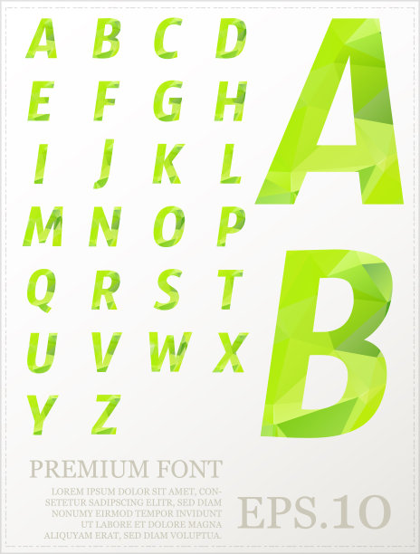 绿色字体低多边形的概念向量从A到Z与数字和标点符号图片下载