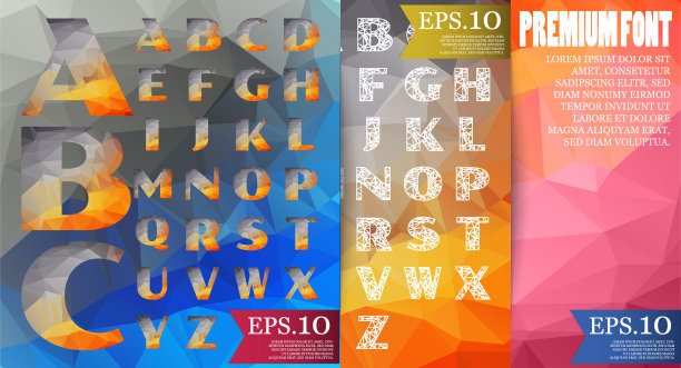 字体矢量多边形字母表上的抽象几何两个背景全颜色图片下载