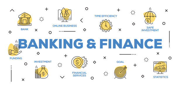 银行和金融线图标-网页横幅图片下载