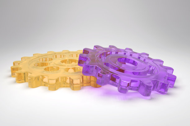 橙色和紫色的玻璃齿轮(3d插图)图片下载