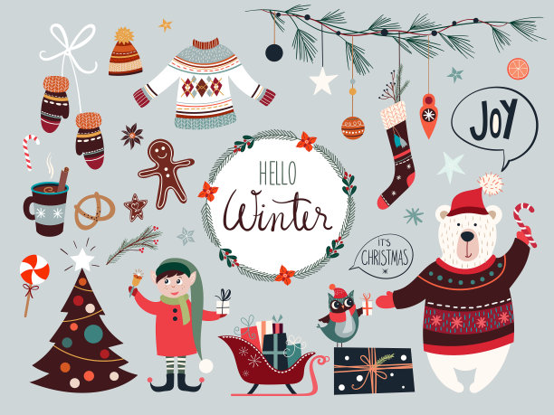 手绘圣诞元素收集图片下载