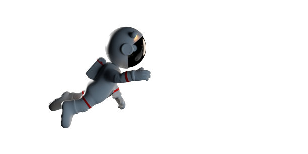 可爱的卡通宇航员穿着白色宇航服在零重力空间失重(3d渲染，孤立在白色背景上)图片下载