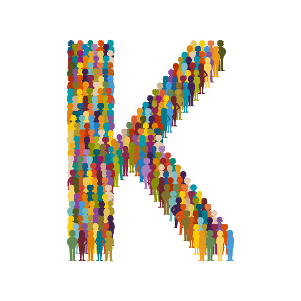 矢量人群形式的大写字母K平风格图片下载