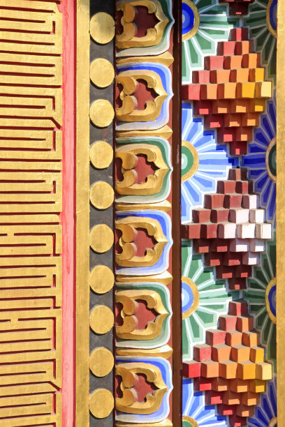 寺庙里的彩绘木头，特写照片图片下载