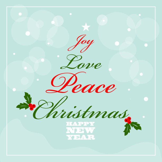 圣诞贺卡带着雪花、欢乐、平安、爱心图片下载