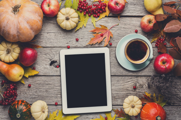 季节背景有秋收和片剂图片下载