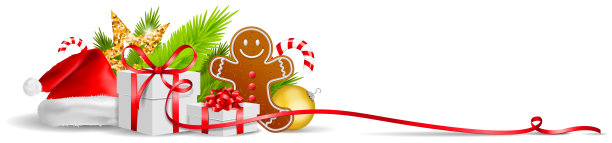圣诞装饰有姜饼、礼物和圣诞老人帽图片下载