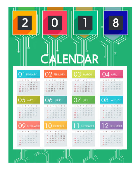 简单的2018年矢量日历/ 2018年日历设计图片下载