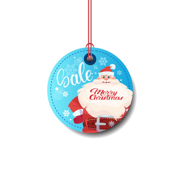 销售标签与圣诞老人快乐圣诞标签隔离在白色背景图片下载