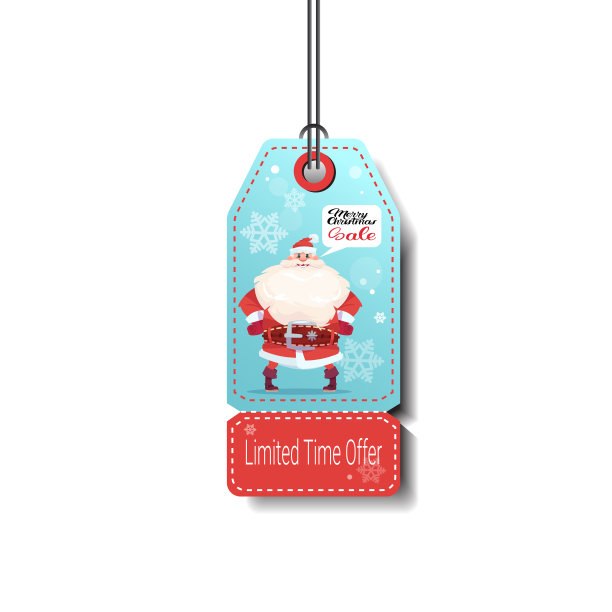 新年销售标签与圣诞老人快乐圣诞标签孤立的白色背景图片下载