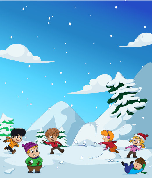 冬天，孩子们在雪地里玩得很开心。向量和插图。图片下载
