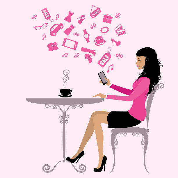 女孩正在喝咖啡，通过智能手机上网图片下载