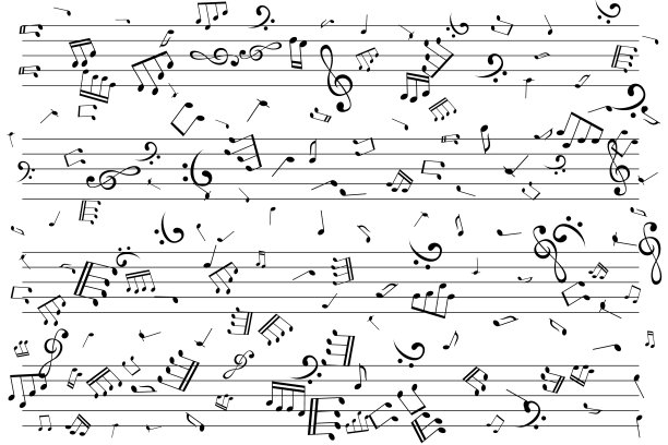 漩涡上的音符。音乐装饰元素孤立在白色背景上。图片下载