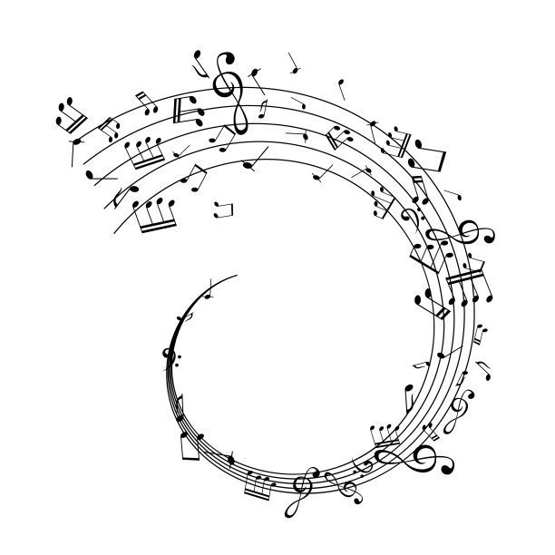 漩涡上的音符。音乐装饰元素孤立在白色背景上。图片下载