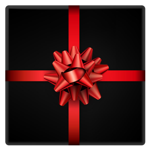 红色蝴蝶结，丝带孤立在黑色上。素材图片