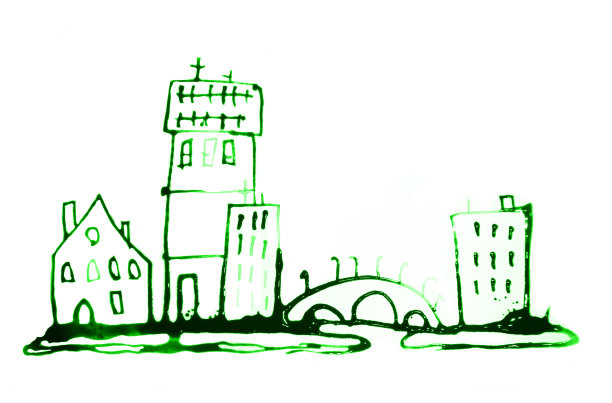 美丽的现代城市道路与摩天大楼，插图采用水彩图片下载