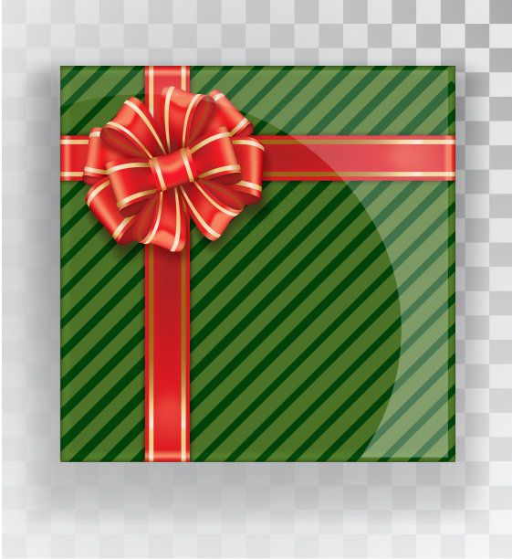 礼物盒子。绿色的圣诞礼物盒孤立在一个透明的背景。绿色的盒子，一个彩色的优雅的蝴蝶结。孤立的真实矢量对象图片下载