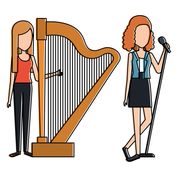 女人唱歌和弹竖琴图片下载