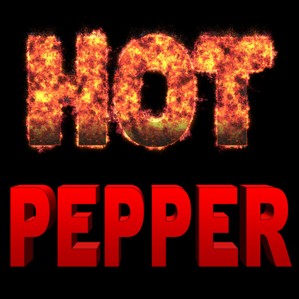 股票插图-燃烧的火焰热，红辣椒，3D插图，黑色背景。图片下载