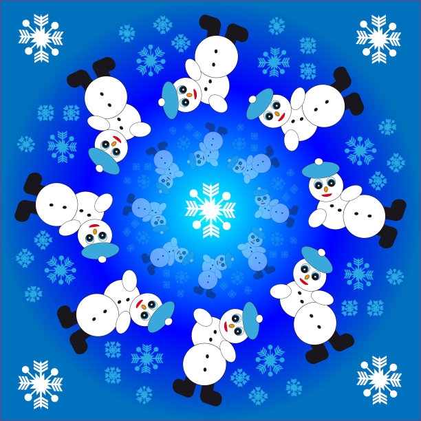 在蓝色的背景上，雪人的雪花呈环形下落。矢量插图。图片下载