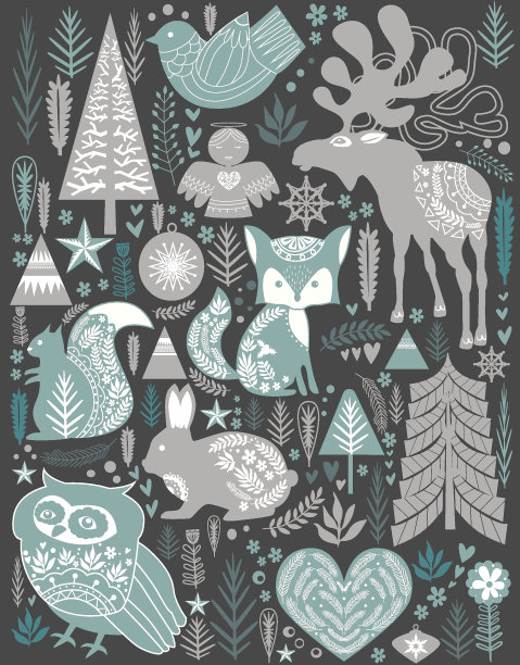 可爱的圣诞元素在斯堪的纳维亚风格图片下载