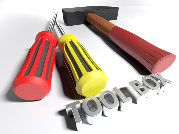 工具箱用锤子和螺丝刀。3D渲染图片下载