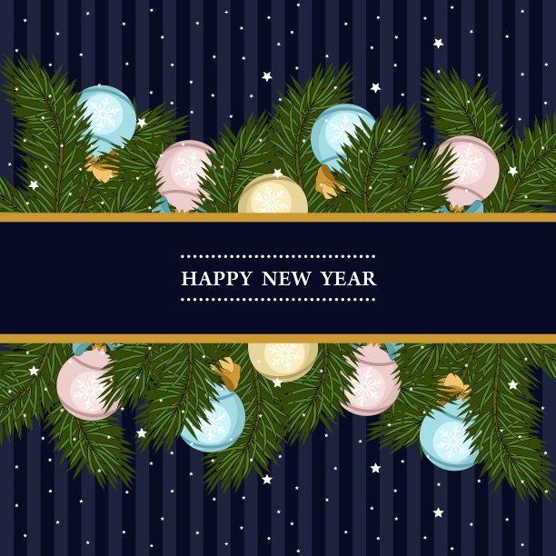 圣诞卡与圣诞树枝和圣诞装饰。祝贺的铭文。矢量插图。图片下载