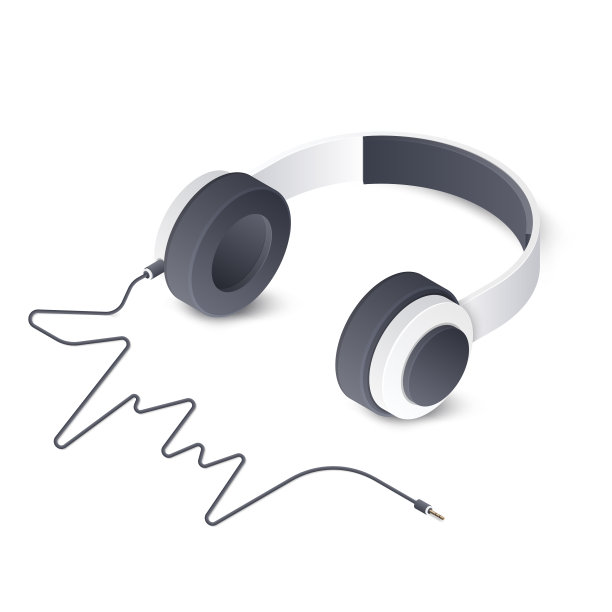 3d耳机隔离在白色背景。等距矢量图图片下载