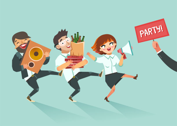 商人们成群结队地去参加办公室聚会。公司活动的概念图片下载