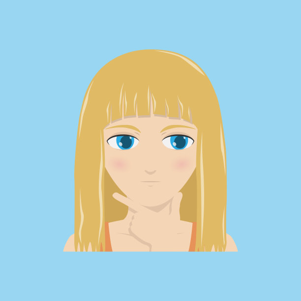 一个女孩沉思着，一只手托着下巴。矢量插图。图片下载