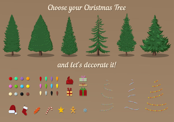 圣诞树的向量构造器。装饰模板图片下载