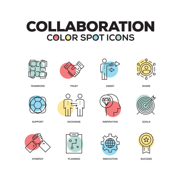 简单的一组协作颜色向量线图标图片下载