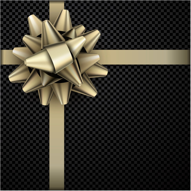 金色蝴蝶结，丝带孤立在黑色上。素材图片