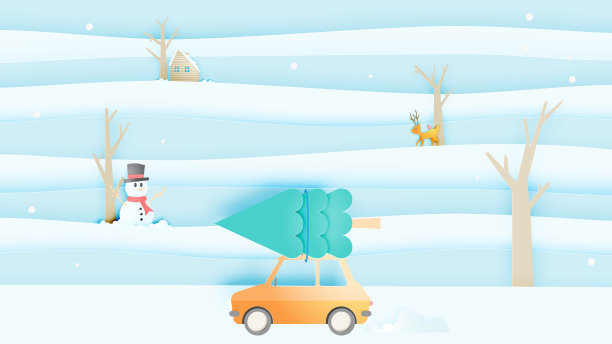 冬季景观与纸艺术风格和柔和的配色方案图片下载