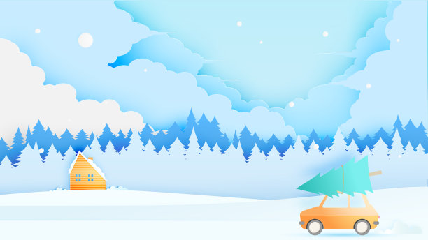 冬季景观与纸艺术风格和柔和的配色方案图片下载