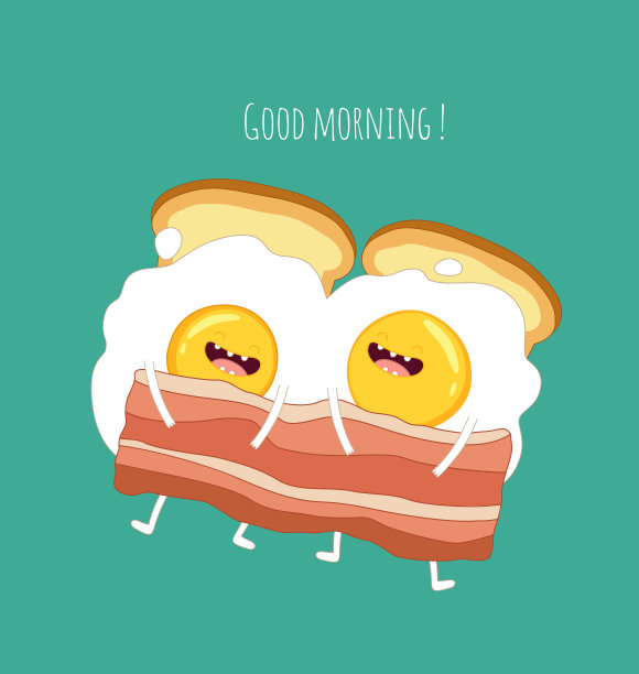 有趣的早餐套餐，卡通人物，矢量插图图片下载