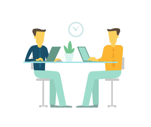 办公室两人团队商务人员聊天坐在办公桌上工作图片下载