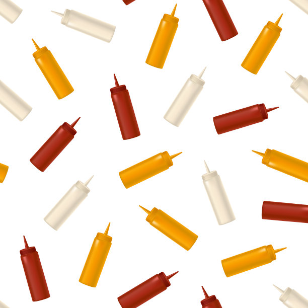 现实详细的瓶酱，芥末和番茄酱的背景图案。向量图片下载