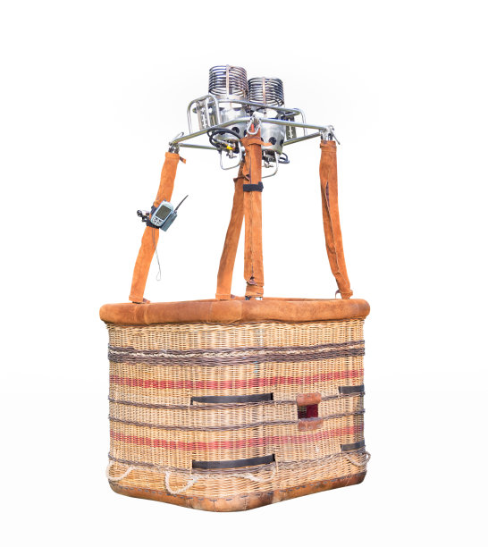 空的热气球篮子孤立在白色背景与剪切路径素材图片