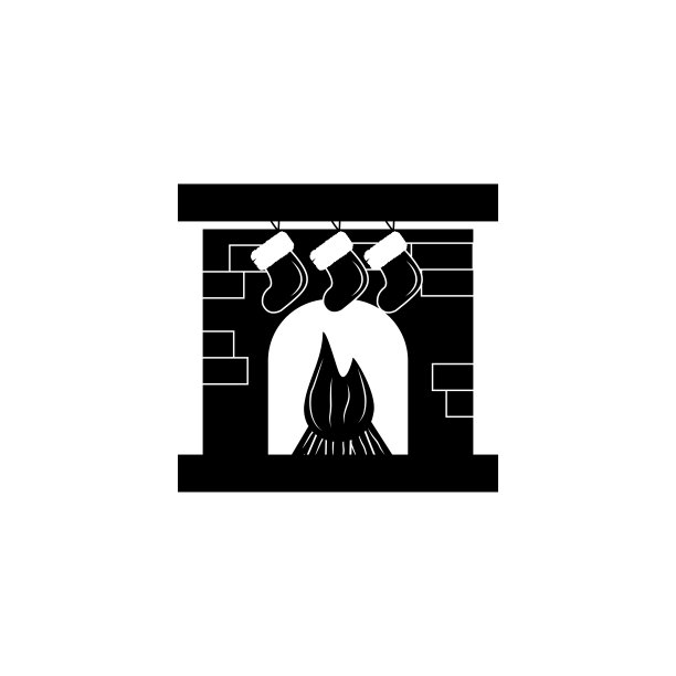 壁炉旁的剪影图标袜子。简单的圣诞节，新年的象征。可以作为网页元素，玩设计图标吗图片下载