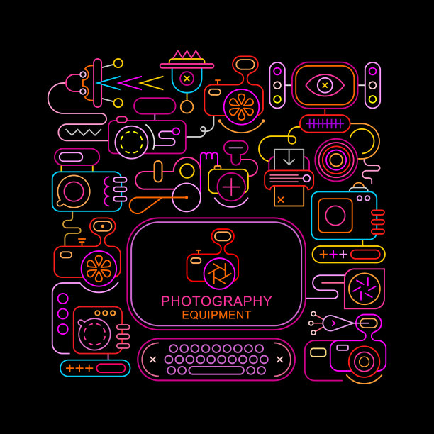 摄影器材霓虹矢量横幅图片下载