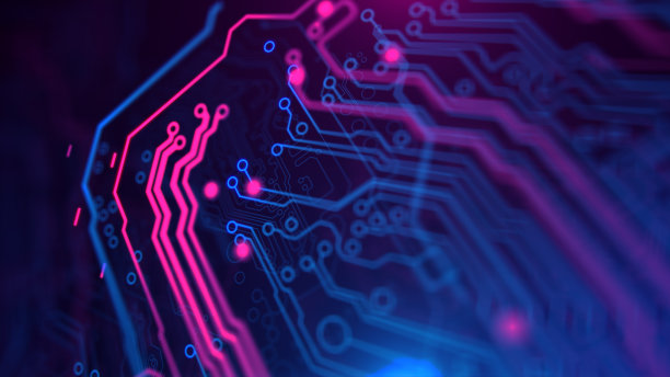 紫色紫罗兰和蓝色Microchip背景。图片下载